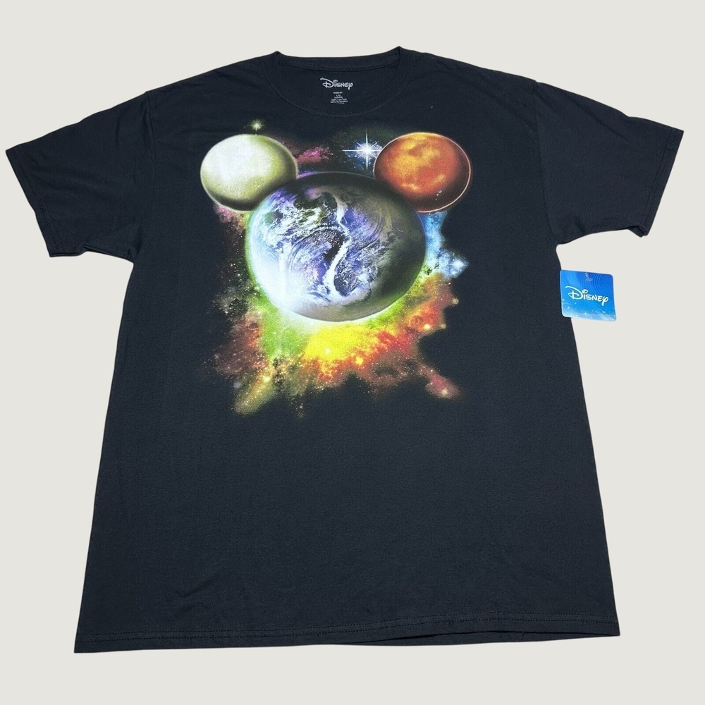 NEW Disney Mickey Mouse T-Shirt Size Large Space Planets Ears Galaxy Black
